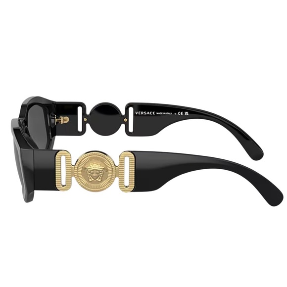 Versace VE4361 Black Rectangular Sunglasses - Gold Logo - Picture 3 of 10